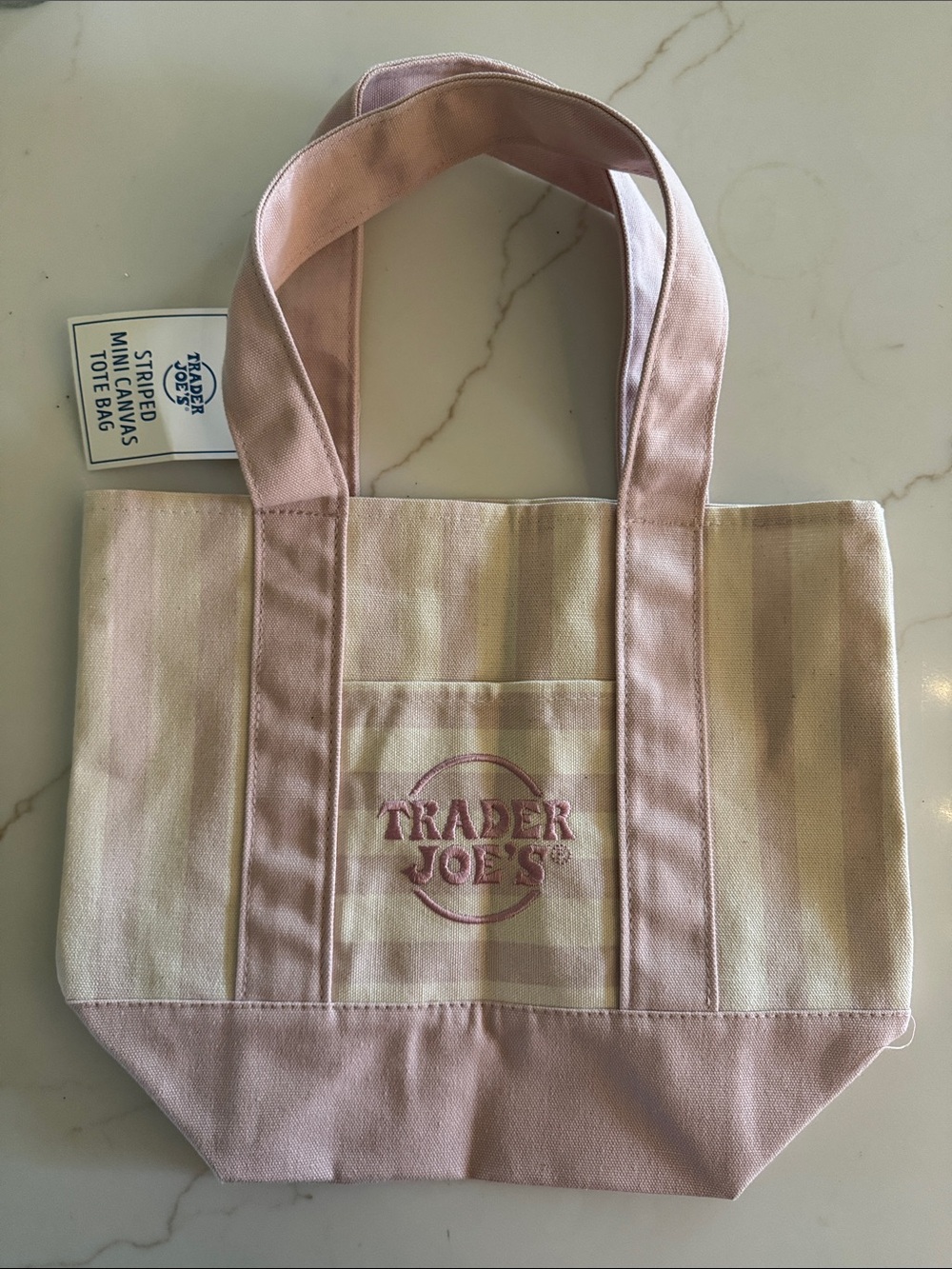 Trader Joe's Pink Stripe Canvas Tote Bag